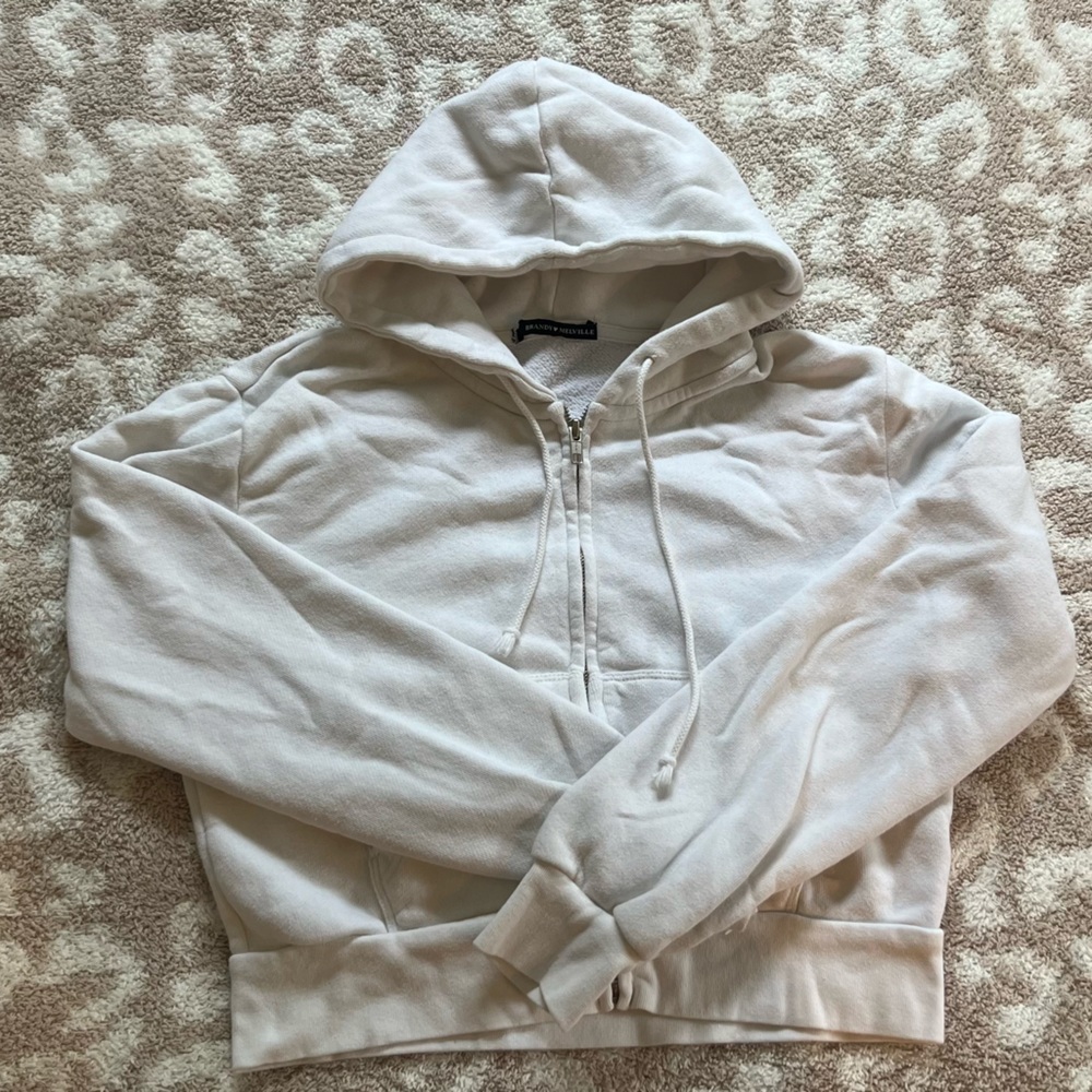 Brandy Melville Cropped White Zip Up
